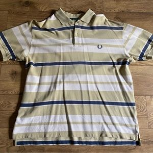 VINTAGE XL FRED PERRY POLO SHIRT beige / white / navy blue excellent condition